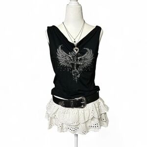 Hot Topic Black Graphic Shoulder Tank Top